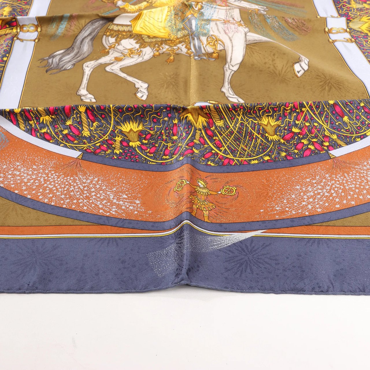 Hermès Hermès Carré 90 "FEUX D’ARTIFICE" Silk handkerchief in Navy Blue x Brown Blauw