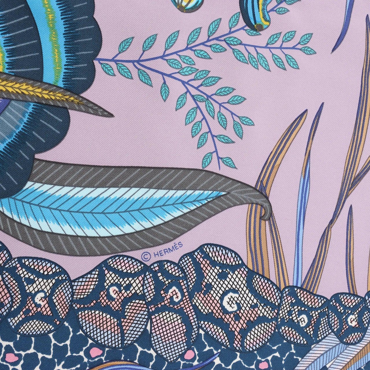 Hermès Hermès Carré 90 "FLOWERS OF SOUTH AFRICA" Silk handkerchief in Purple x Blue Blauw