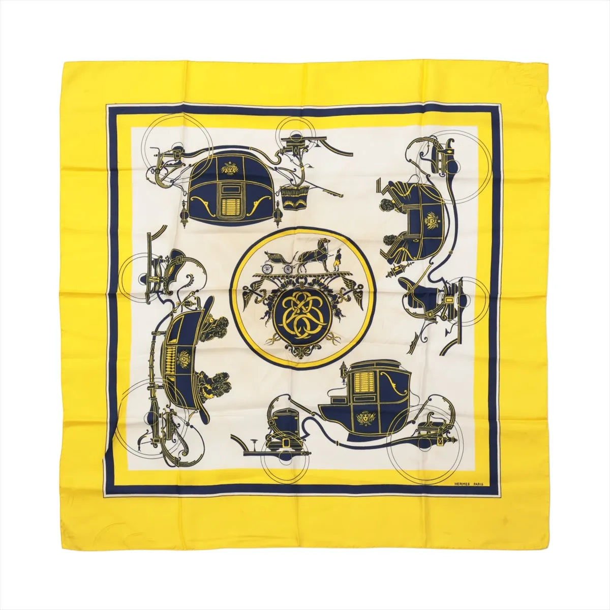 Hermès Hermès Carré 90 "ATTELAGE EN ARBALETE" Silk handkerchief in Yellow Divers