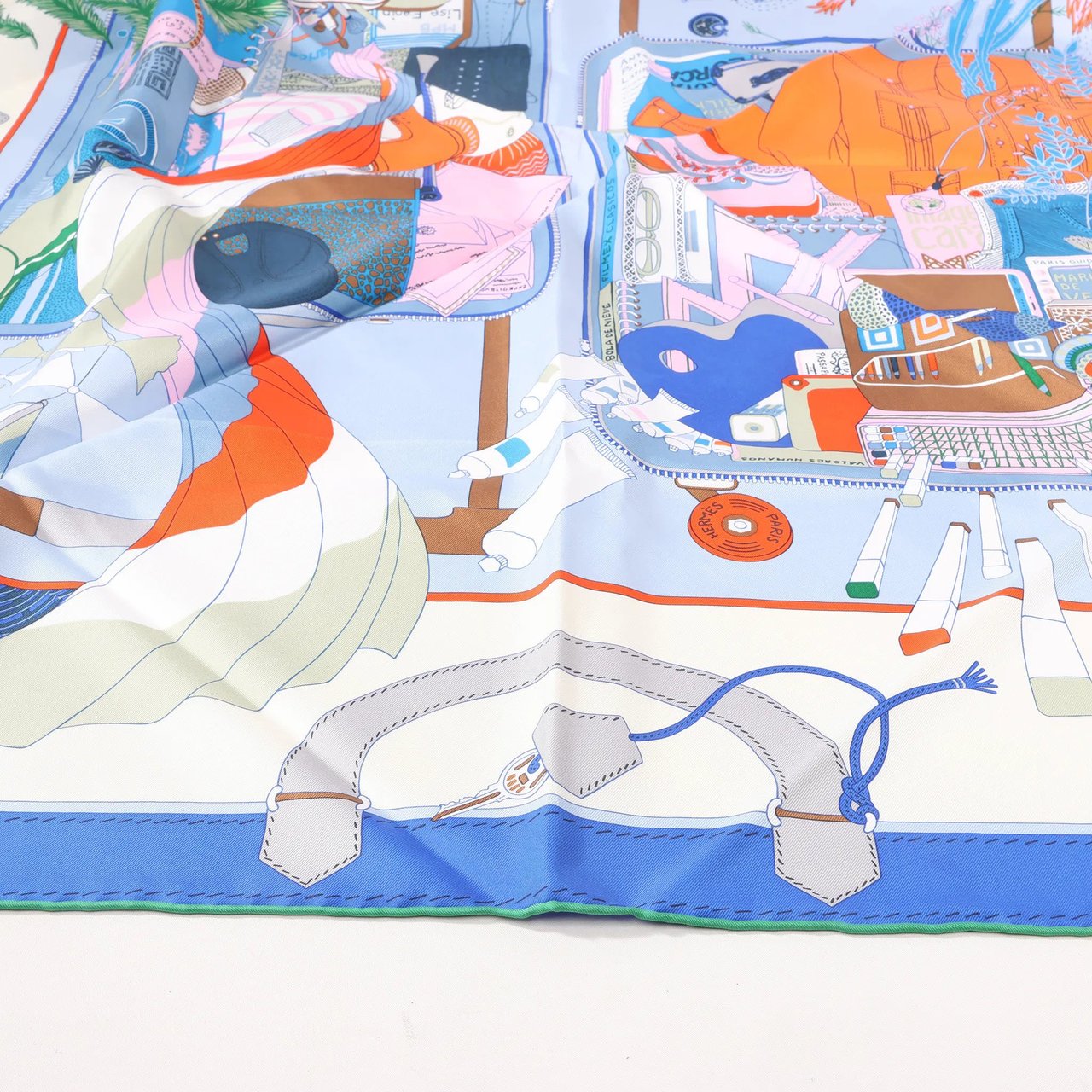 Hermès Hermès Carré 90 "BAGAGE A MAIN" Silk handkerchief in Blue Divers