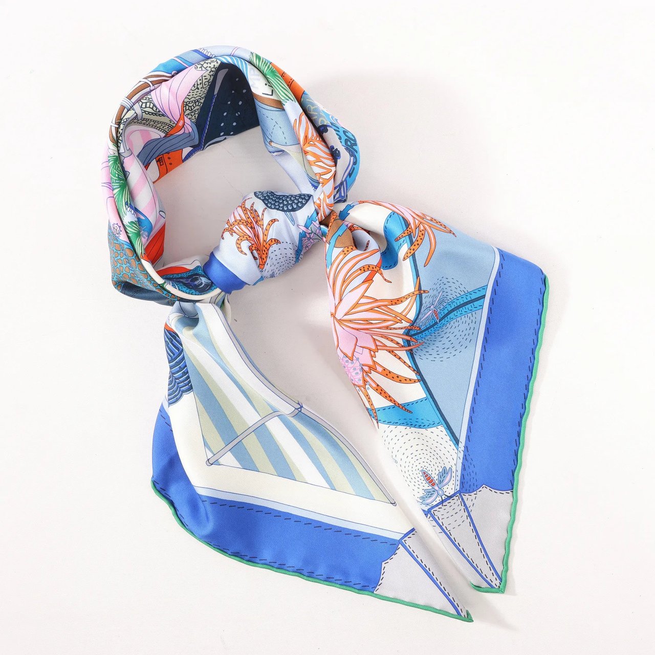 Hermès Hermès Carré 90 "BAGAGE A MAIN" Silk handkerchief in Blue Divers