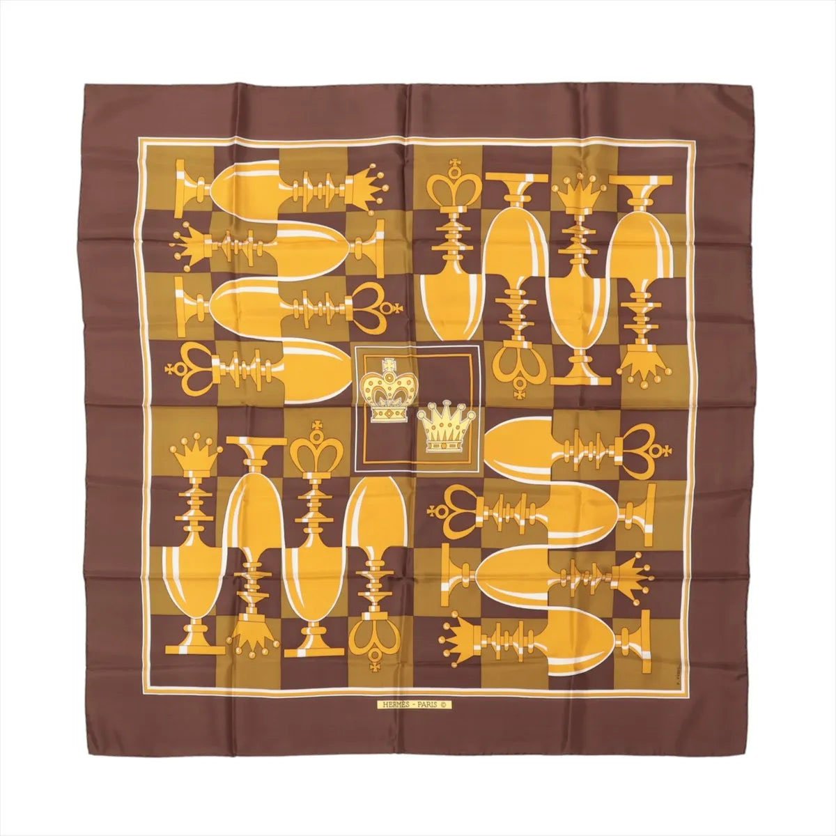 Hermès Hermès Carré 90 "ÉCHIQUIER" Silk handkerchief in Brown Divers