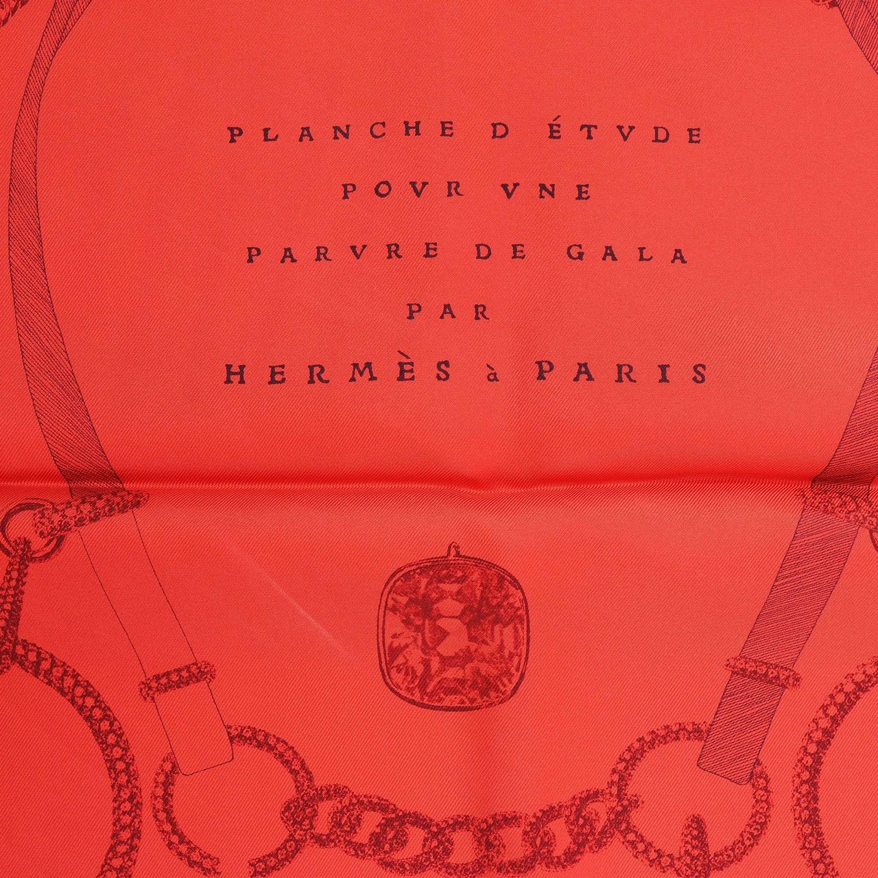 Hermès Hermès Carré 90 "ETVDE POVR VNE PARVRE DE GALA" Silk handkerchief in Red Rood