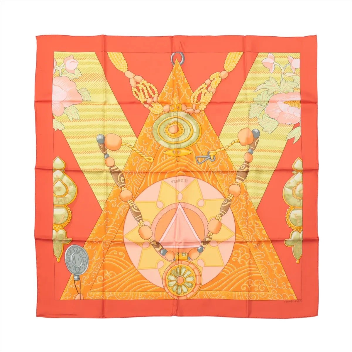 Hermès Hermès Carré 90 "TIBET" Silk handkerchief in Orange Oranje