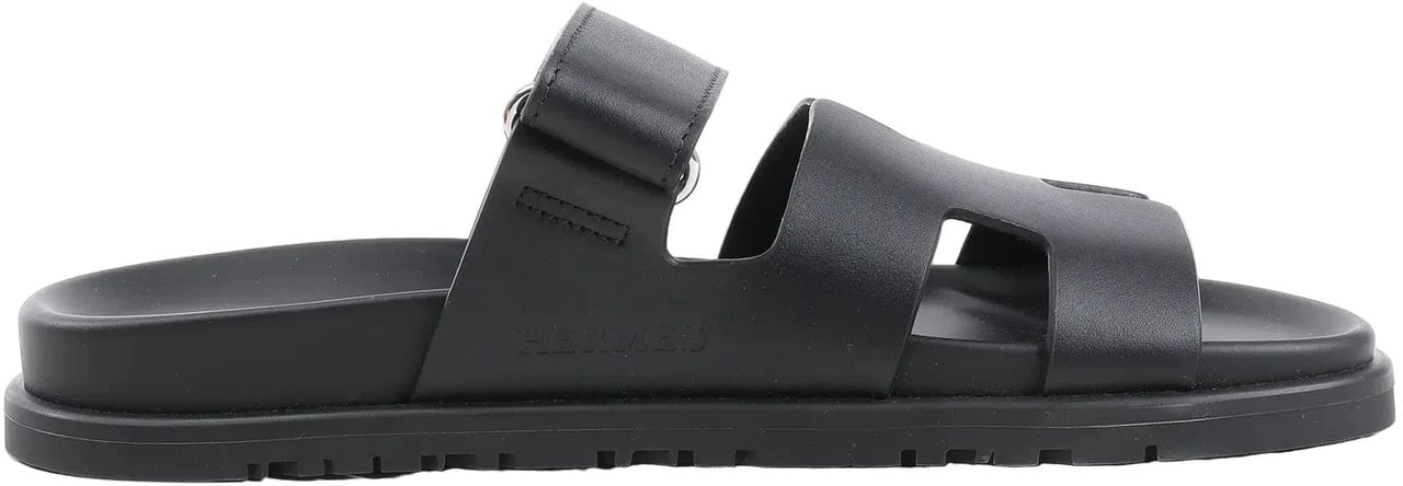 Hermès HERMES Cypre Leather Sandals in Black, Size 38.5 EU Zwart