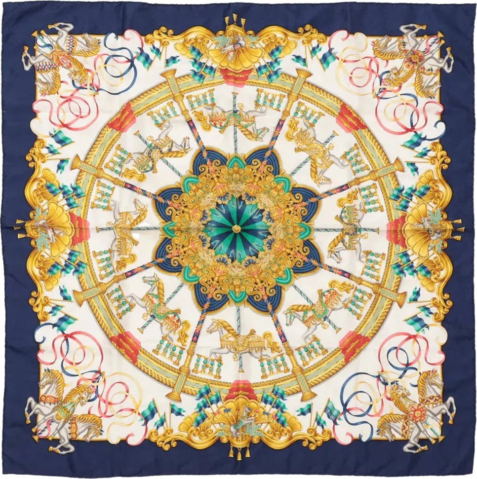 Hermès Hermès Carré 90 "LUNAPARK" Silk handkerchief in Navy Blue Divers