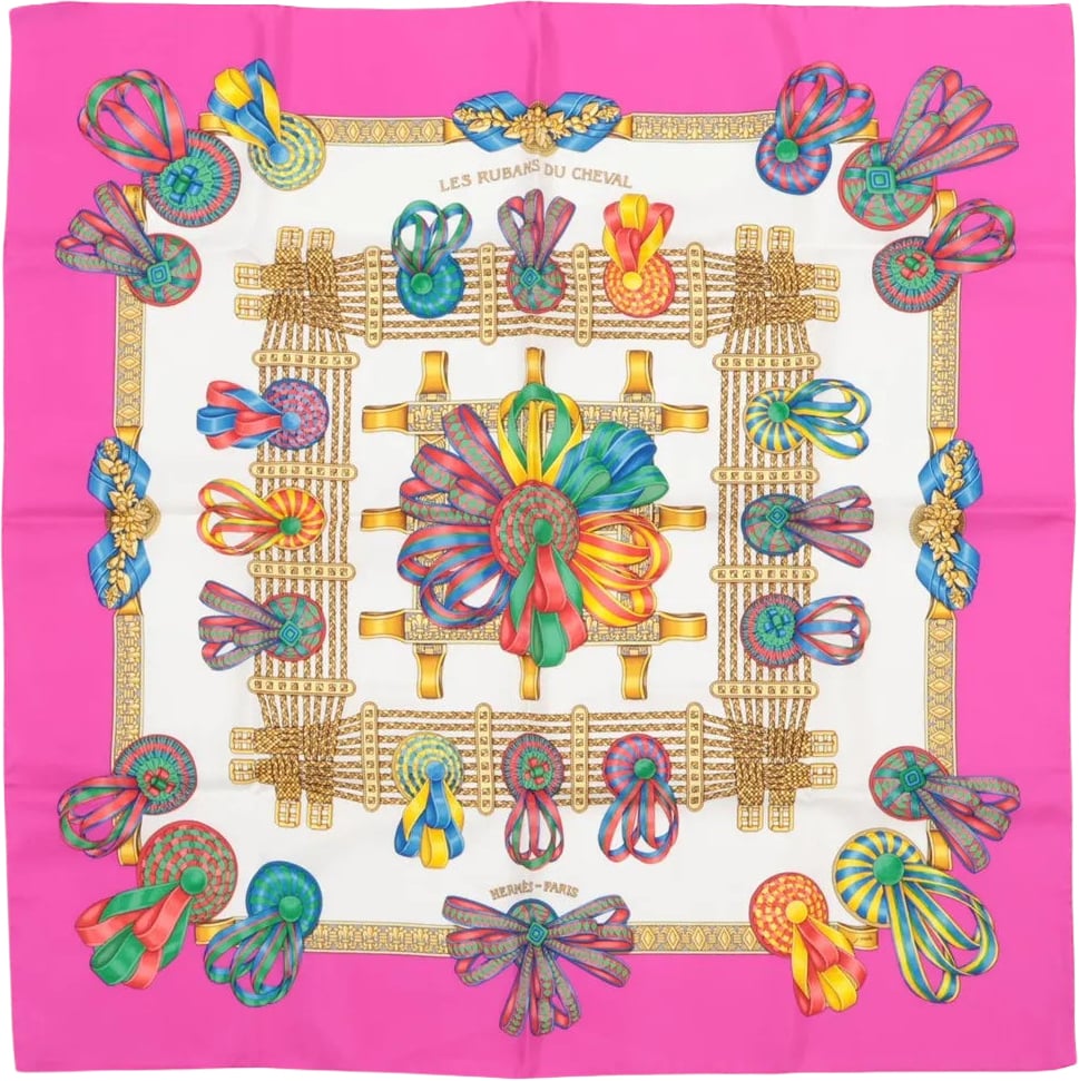 Hermès Hermès Carré 90 "LES RUBANS DU CHEVAL" Silk handkerchief in Pink Divers