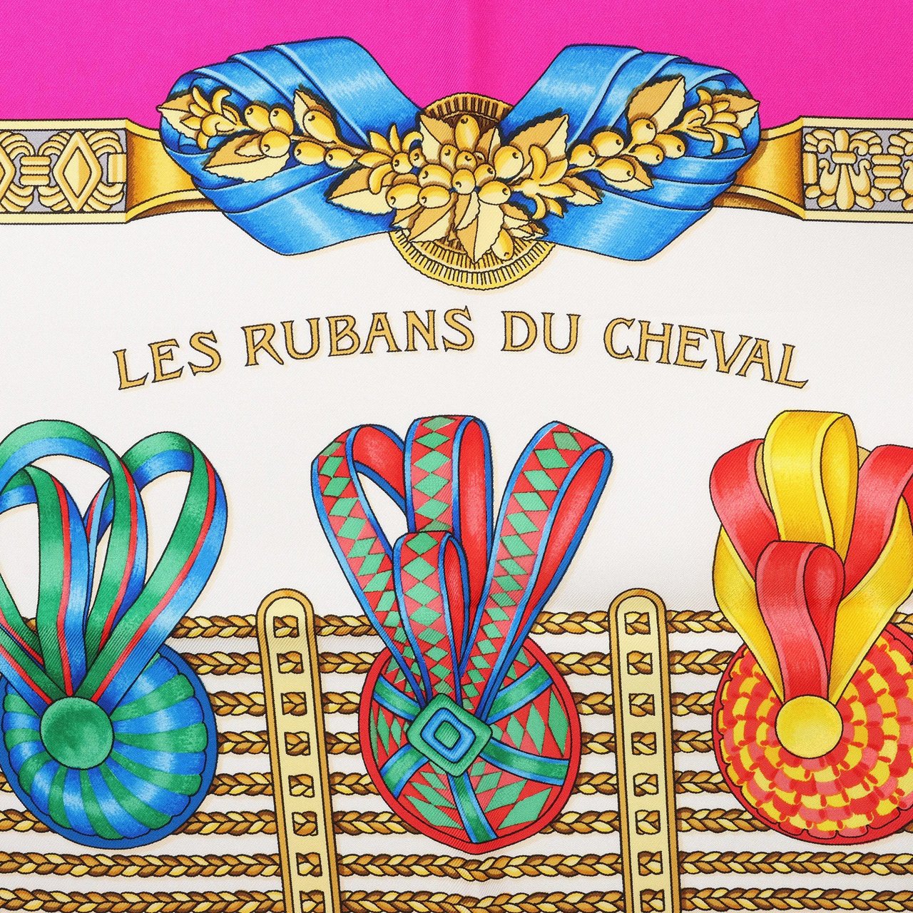 Hermès Hermès Carré 90 "LES RUBANS DU CHEVAL" Silk handkerchief in Pink Divers
