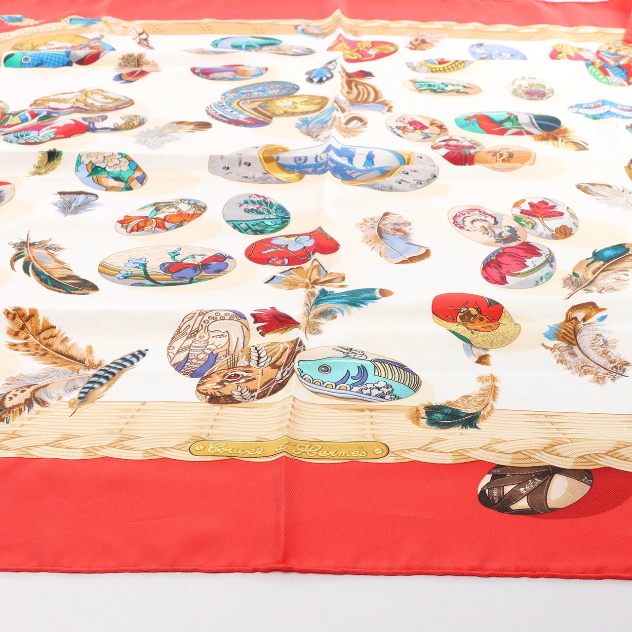 Hermès Hermès Carré 90 "Couvee d'Hermes" Silk handkerchief in Red Divers