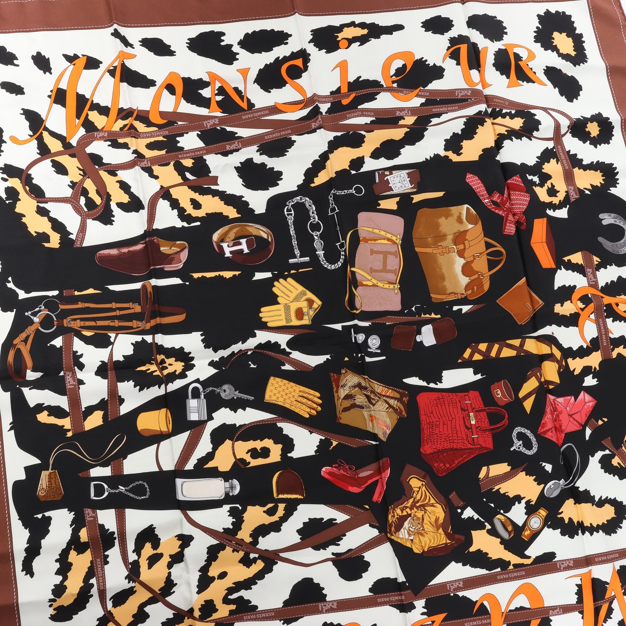 Hermès Hermès Carré 90 "Monsieur et Madame" Silk handkerchief in Brown Bruin