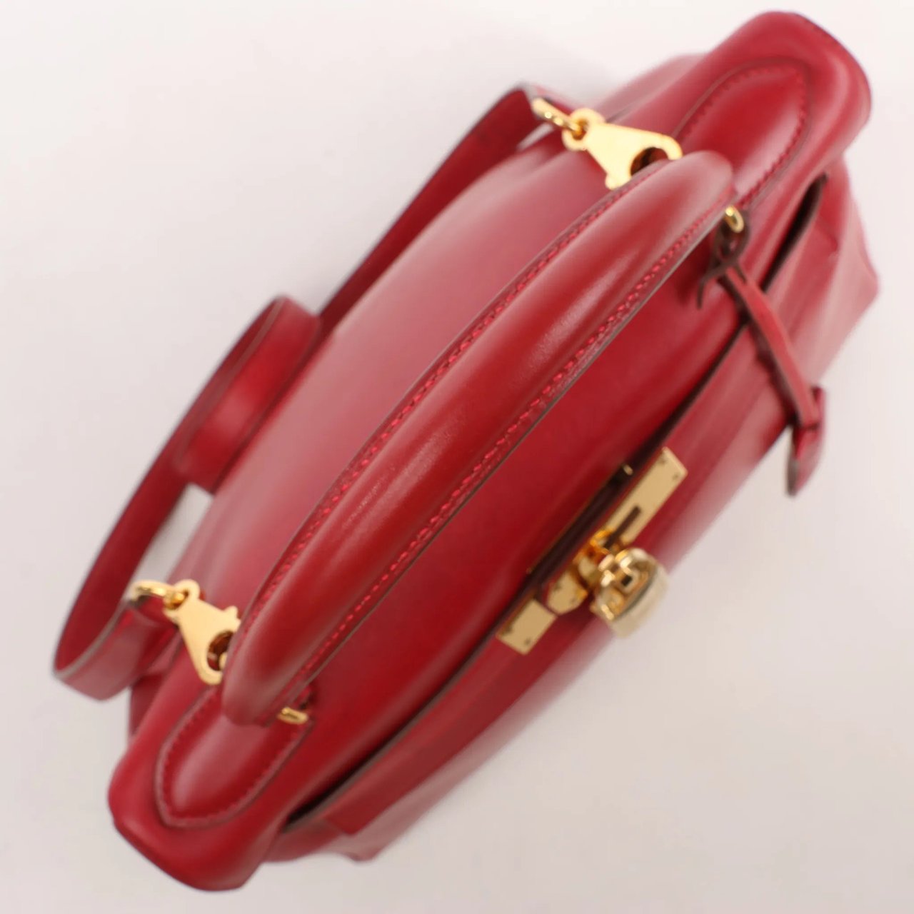 Hermès HERMÈS Kelly 28 Le Tournay Box Leather 2Way Handbag in Rouge ○U:1991 Rood