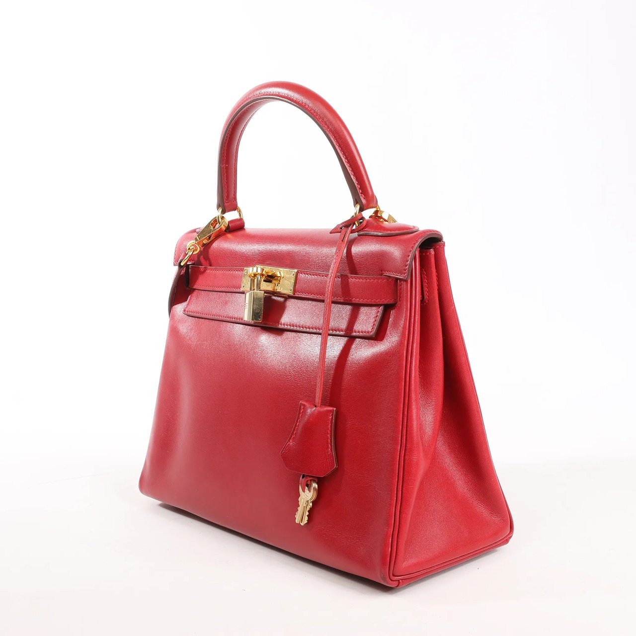 Hermès HERMÈS Kelly 28 Le Tournay Box Leather 2Way Handbag in Rouge ○U:1991 Rood
