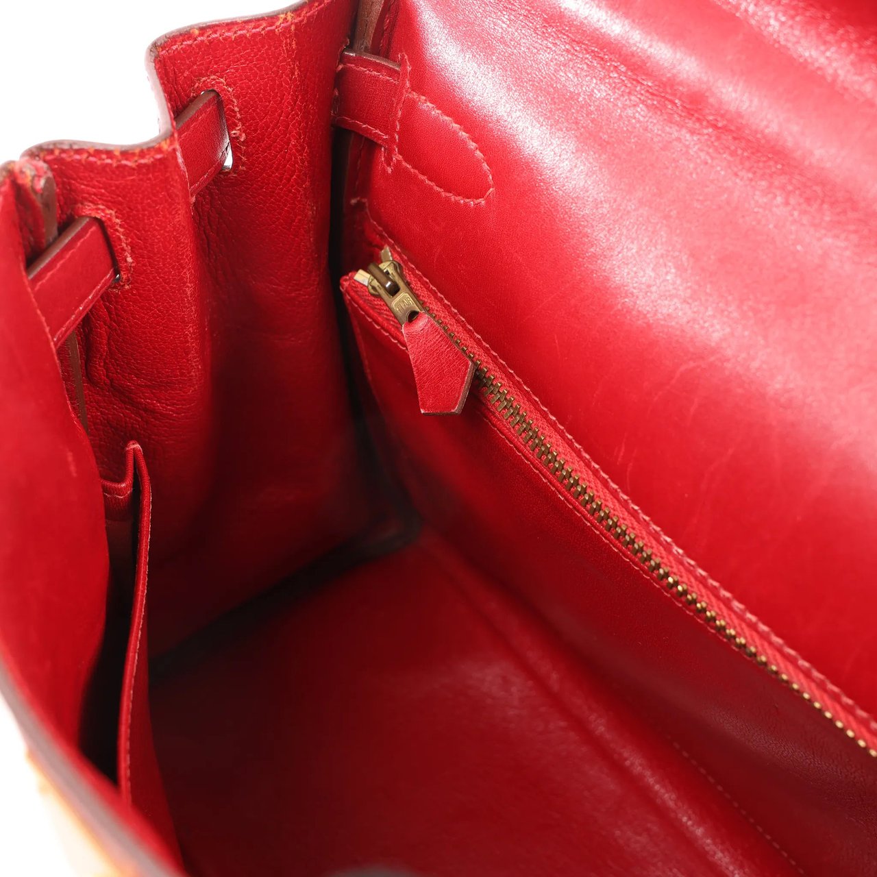 Hermès HERMÈS Kelly 28 Le Tournay Box Leather 2Way Handbag in Rouge ○U:1991 Rood