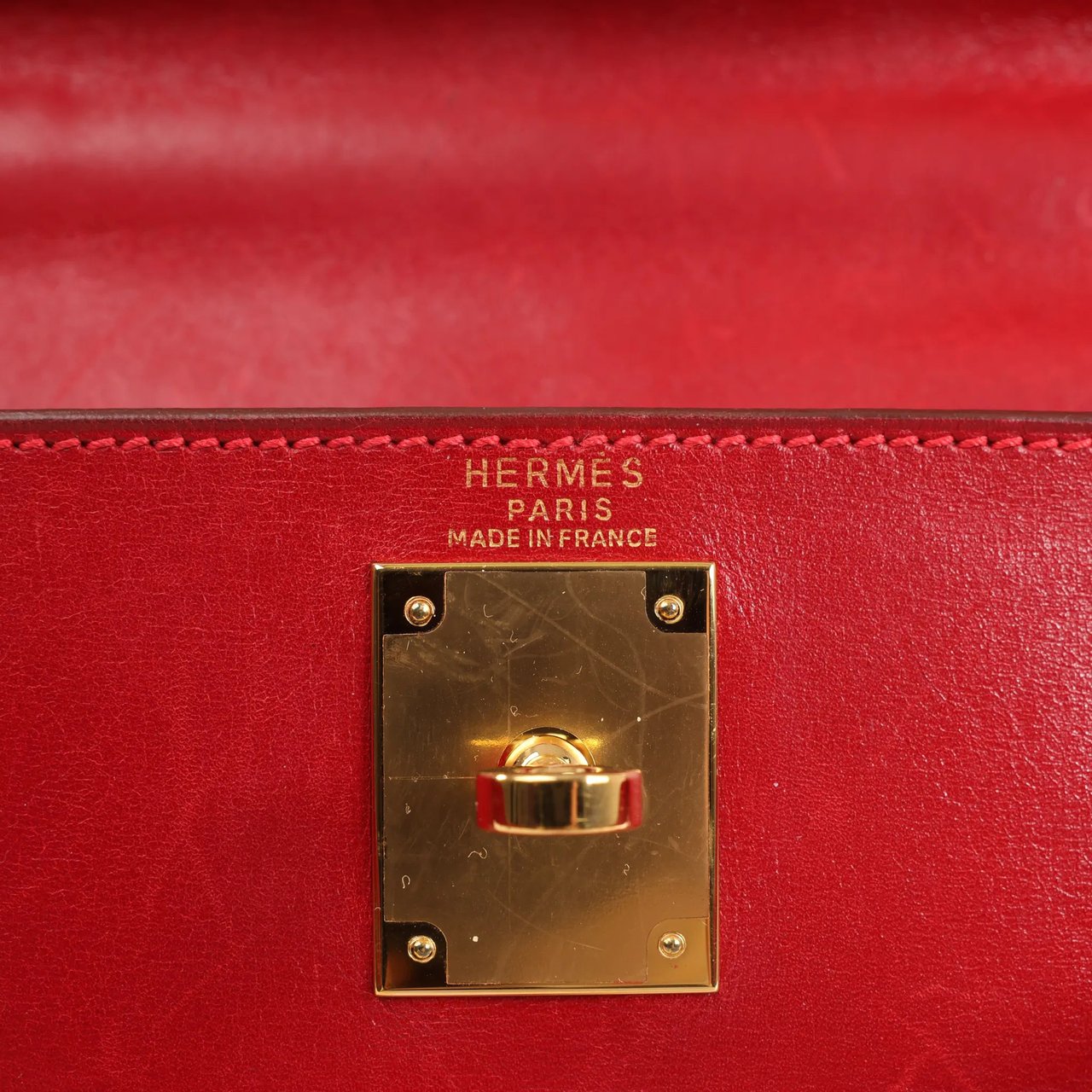 Hermès HERMÈS Kelly 28 Le Tournay Box Leather 2Way Handbag in Rouge ○U:1991 Rood