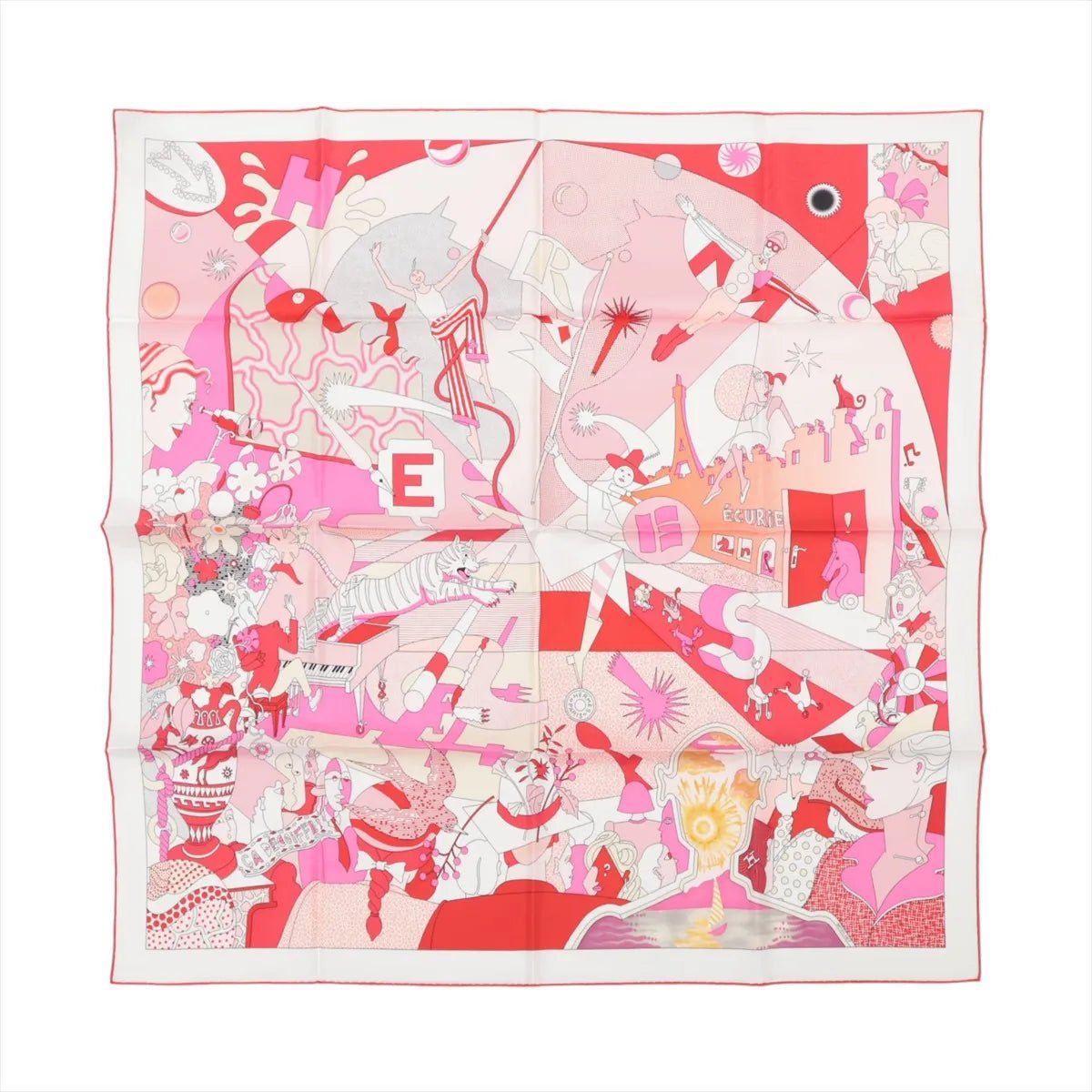Hermès Carré 90 "CA DECOIFFE" Silk handkerchief in Pink Divers