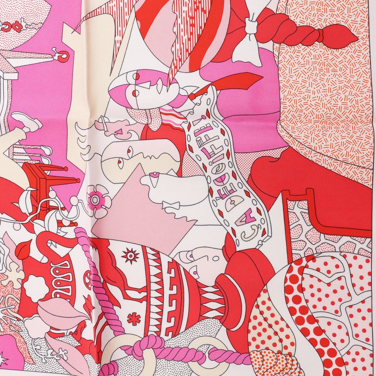 Hermès Carré 90 "CA DECOIFFE" Silk handkerchief in Pink Divers