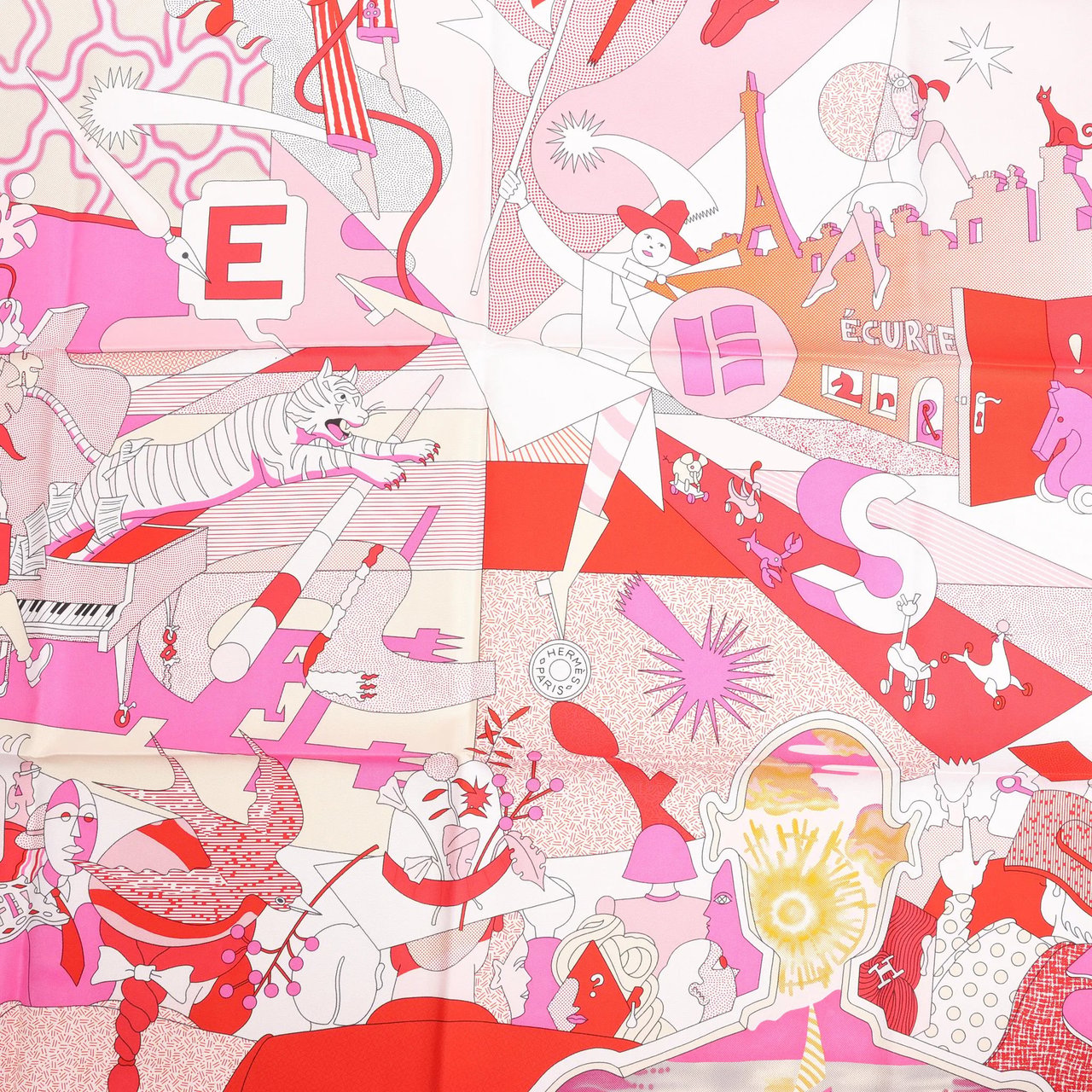 Hermès Carré 90 "CA DECOIFFE" Silk handkerchief in Pink Divers