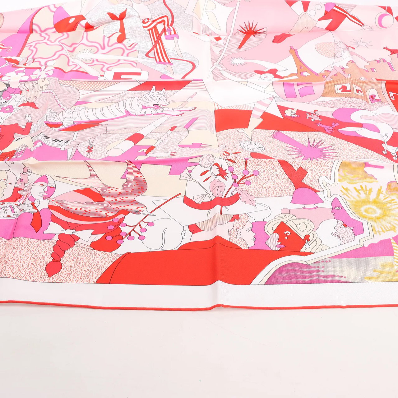 Hermès Carré 90 "CA DECOIFFE" Silk handkerchief in Pink Divers