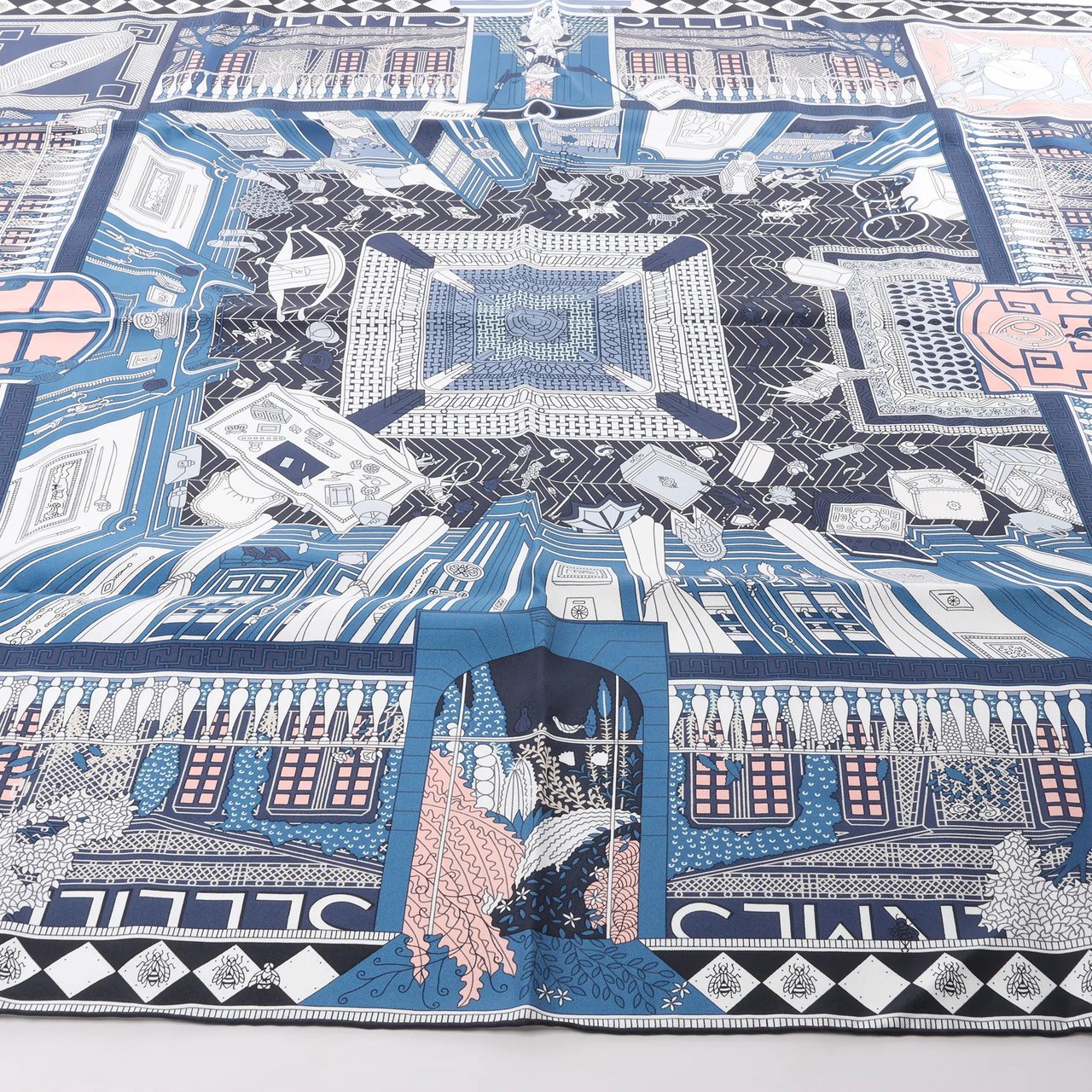 Hermès Hermès Carré 90 "Objets de Curiosite" Silk handkerchief in Blue x Gray Divers
