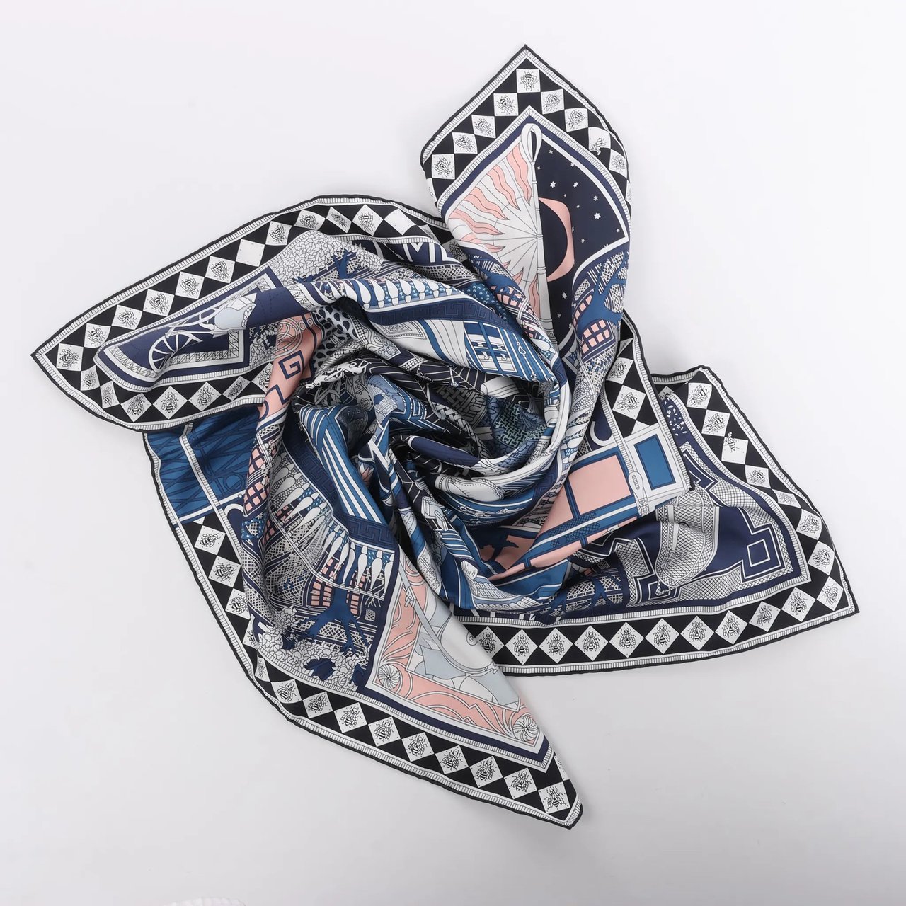 Hermès Hermès Carré 90 "Objets de Curiosite" Silk handkerchief in Blue x Gray Divers