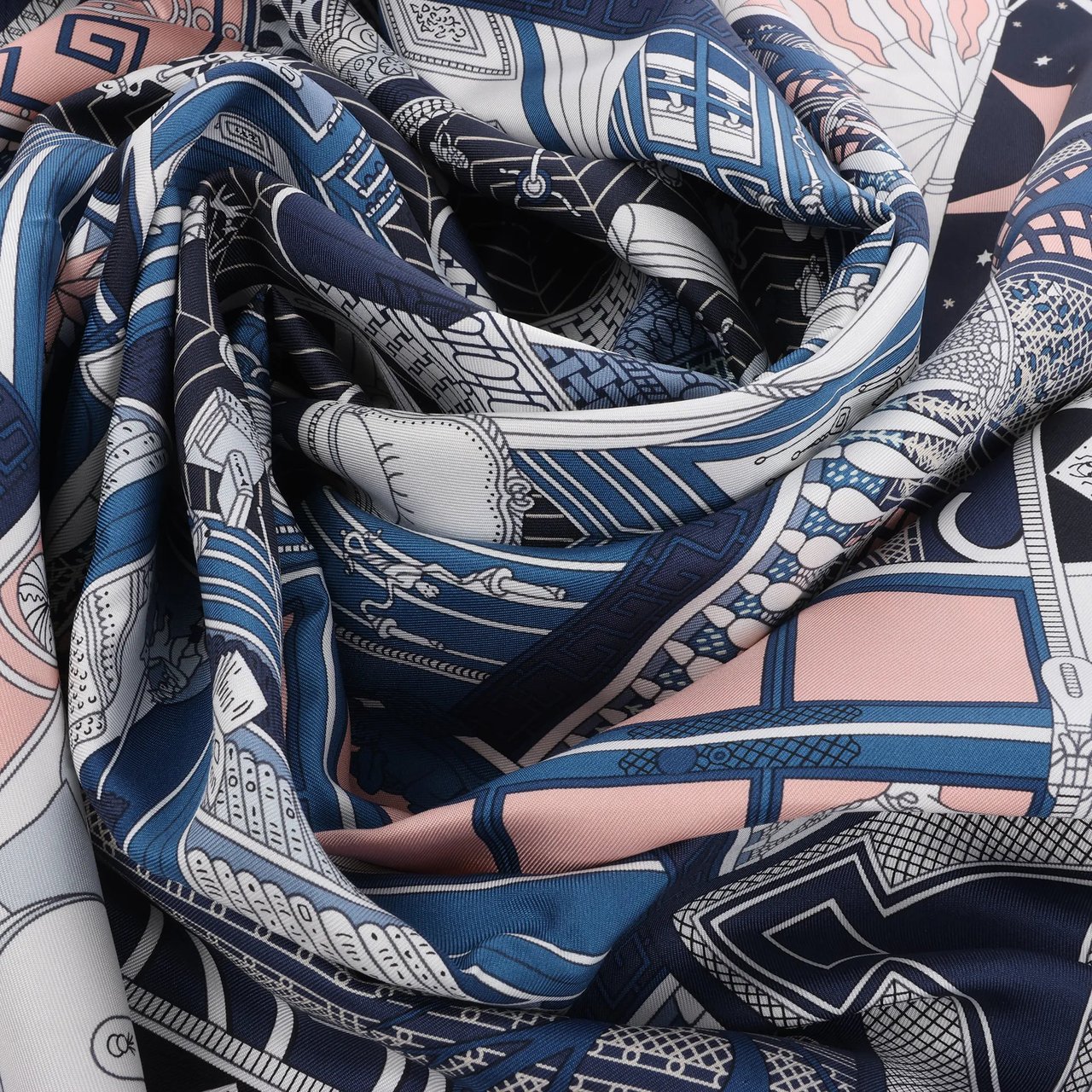 Hermès Hermès Carré 90 "Objets de Curiosite" Silk handkerchief in Blue x Gray Divers