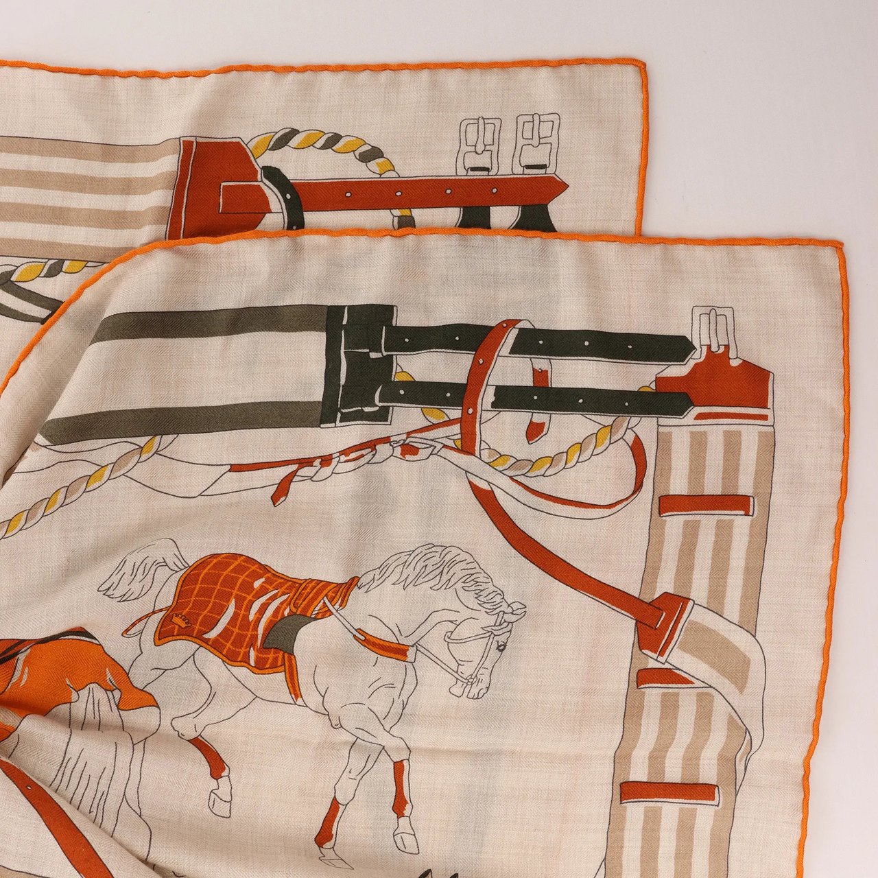 Hermès Carré 100 "RONDS DE MARCHE" Cashmere x Silk handkerchief in Beige Beige