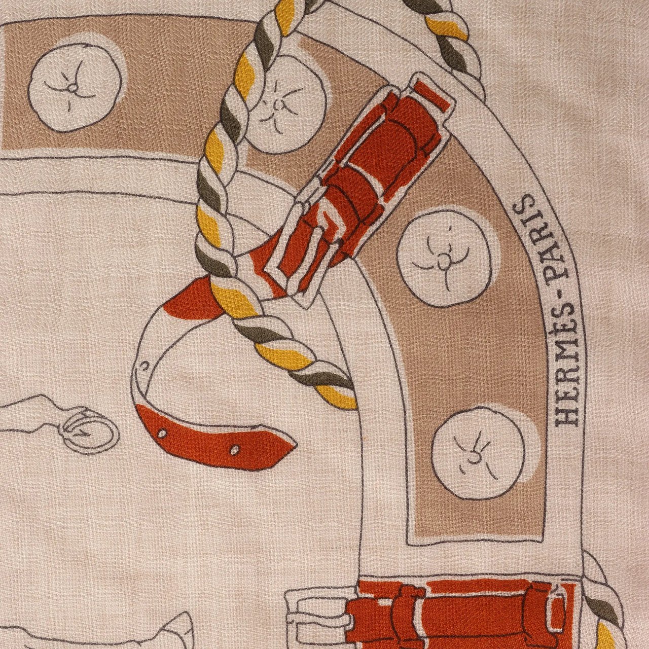 Hermès Carré 100 "RONDS DE MARCHE" Cashmere x Silk handkerchief in Beige Beige