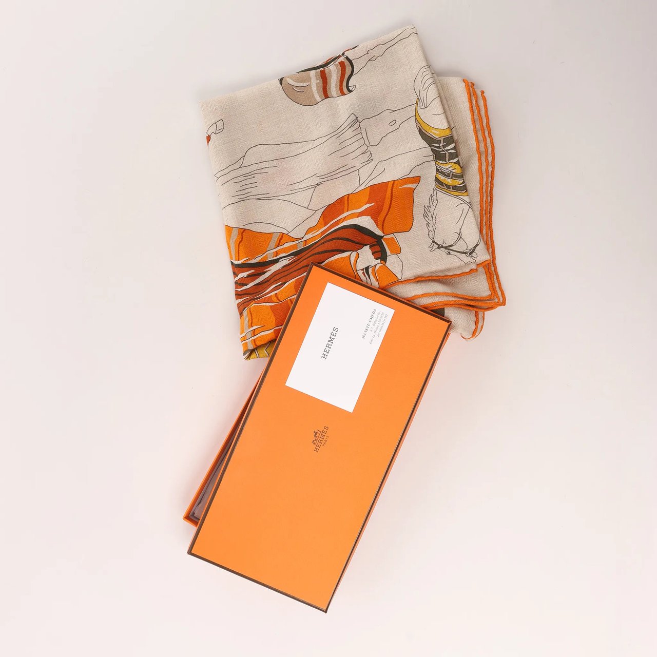 Hermès Carré 100 "RONDS DE MARCHE" Cashmere x Silk handkerchief in Beige Beige