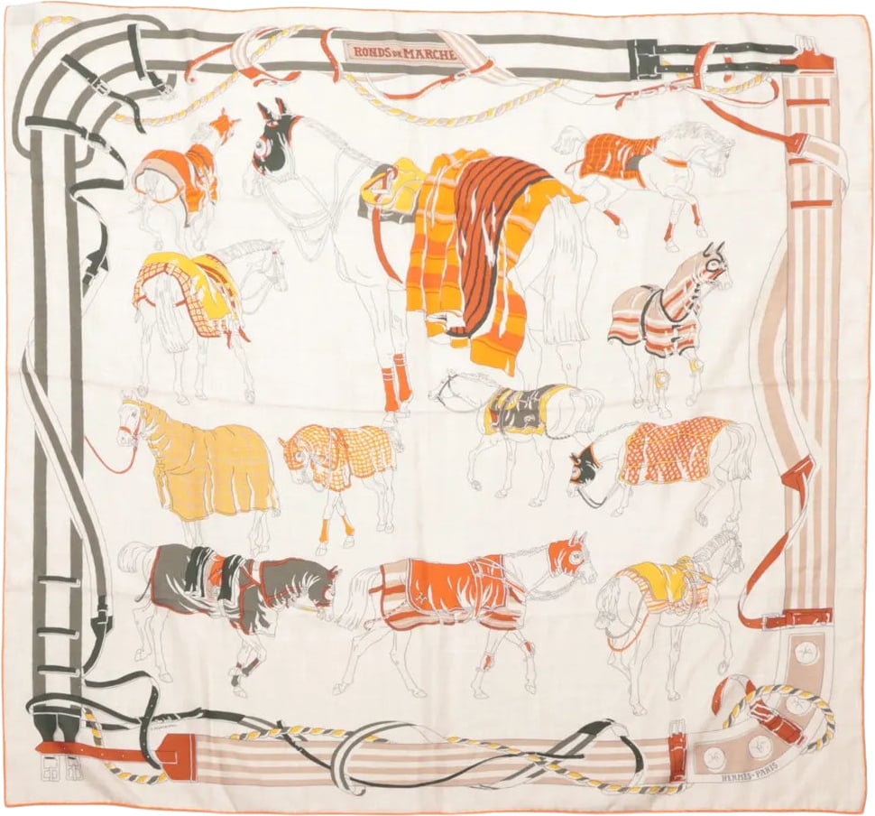 Hermès Carré 100 "RONDS DE MARCHE" Cashmere x Silk handkerchief in Beige Beige