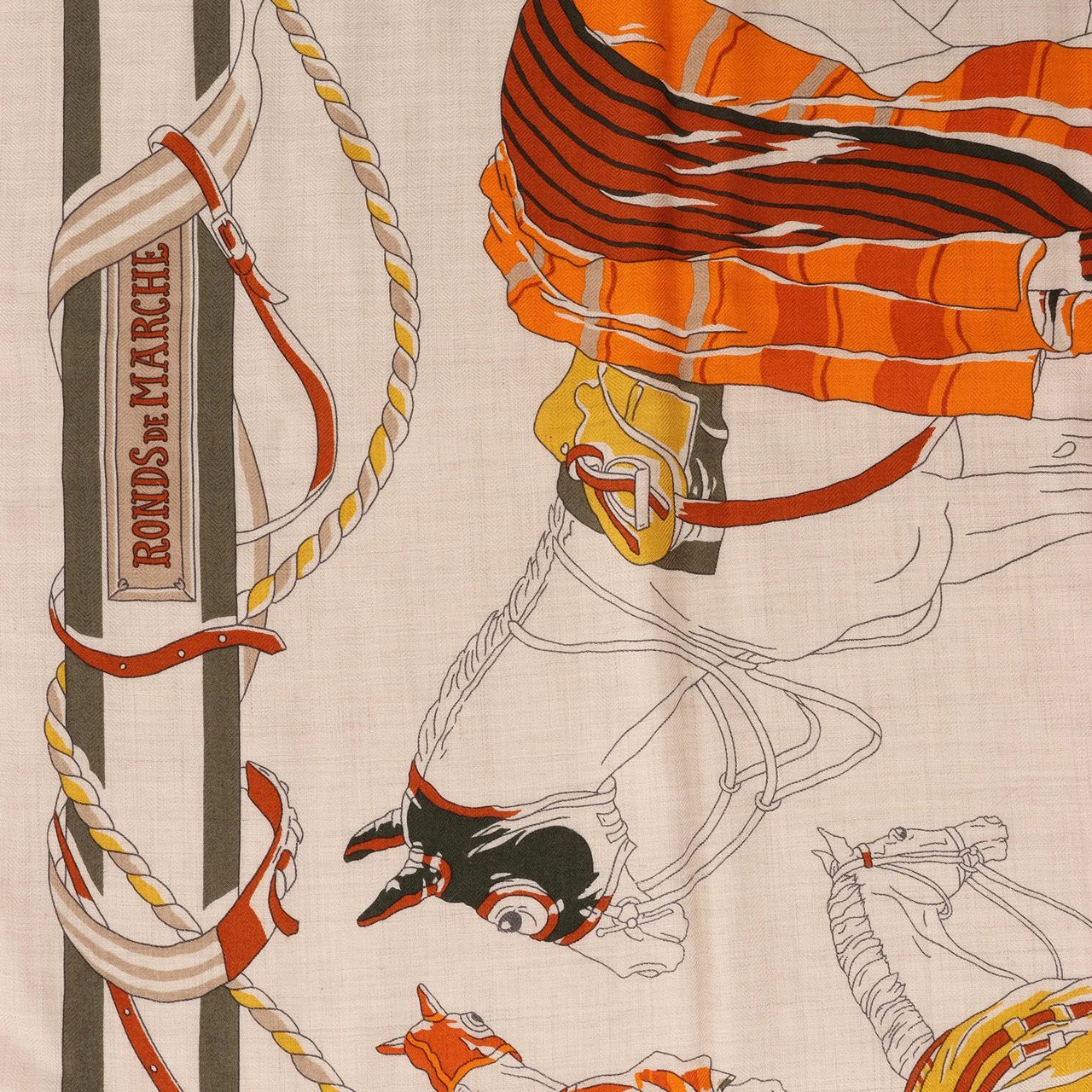 Hermès Carré 100 "RONDS DE MARCHE" Cashmere x Silk handkerchief in Beige Beige