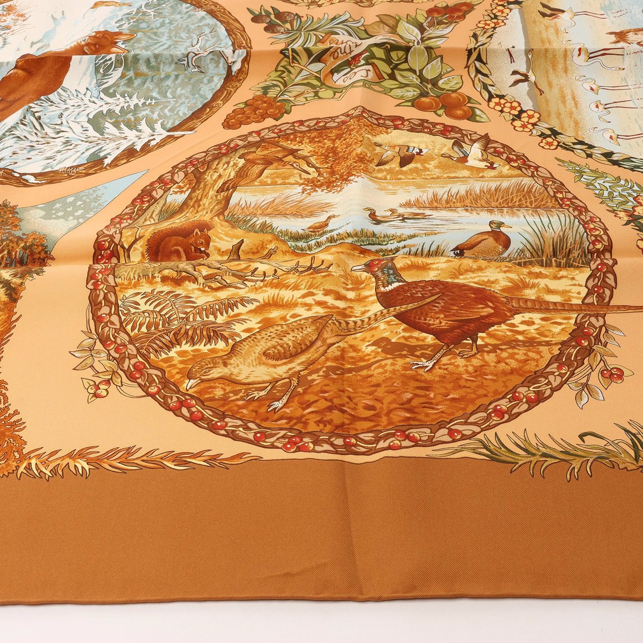 Hermès Hermès Carré 90 "Les Quatre Saisons" Silk handkerchief in Brown Bruin