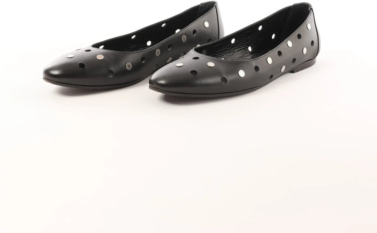 Hermès Hermès Serie Button Punching Sack Leather Ballet Flats un Black, Size 39 EU Zwart