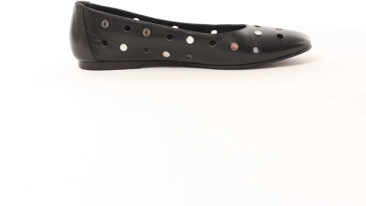 Hermès Hermès Serie Button Punching Sack Leather Ballet Flats un Black, Size 39 EU Zwart