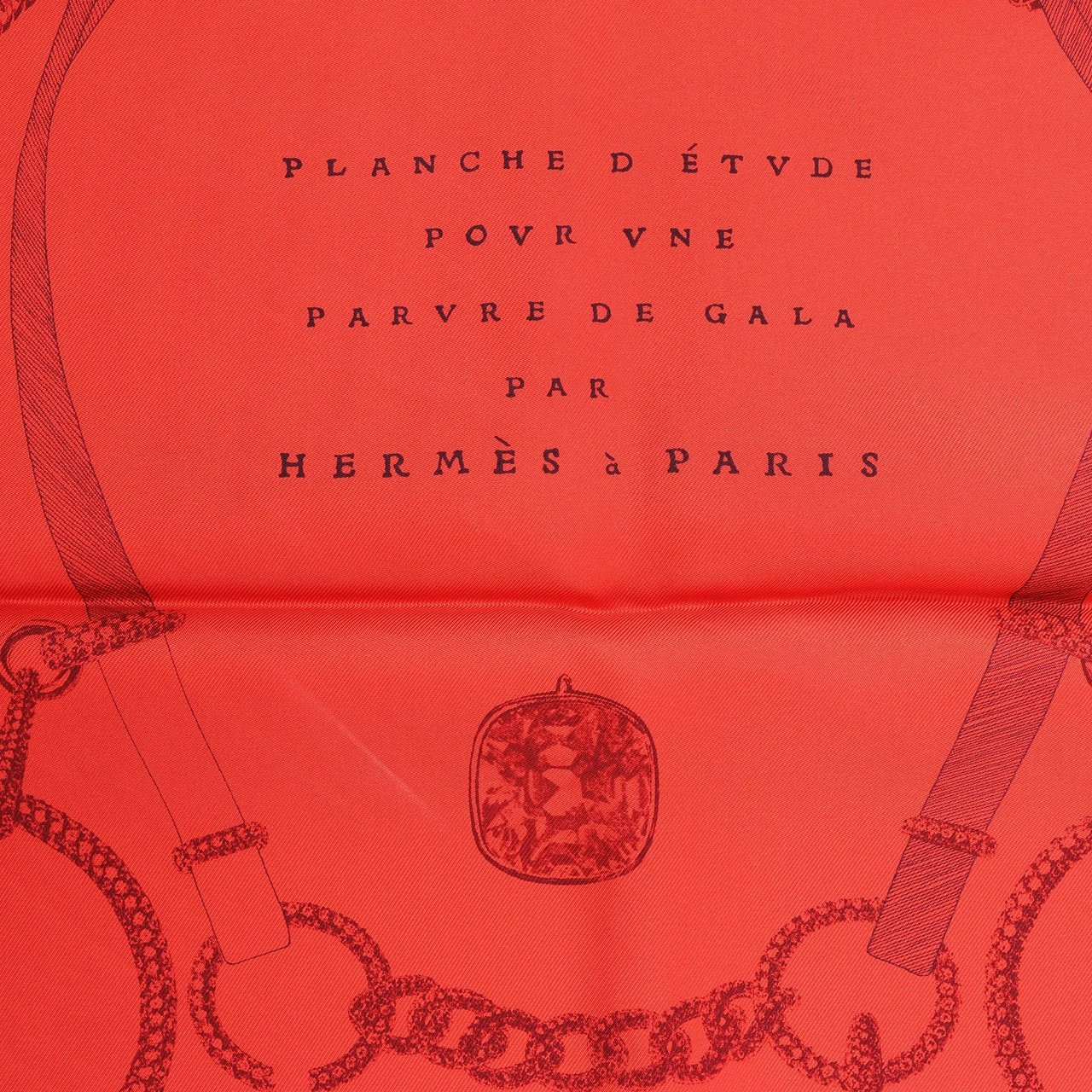Hermès Carré 90 "ETVDE POVR VNE PARVRE DE GALA" Silk handkerchief in Red Rood