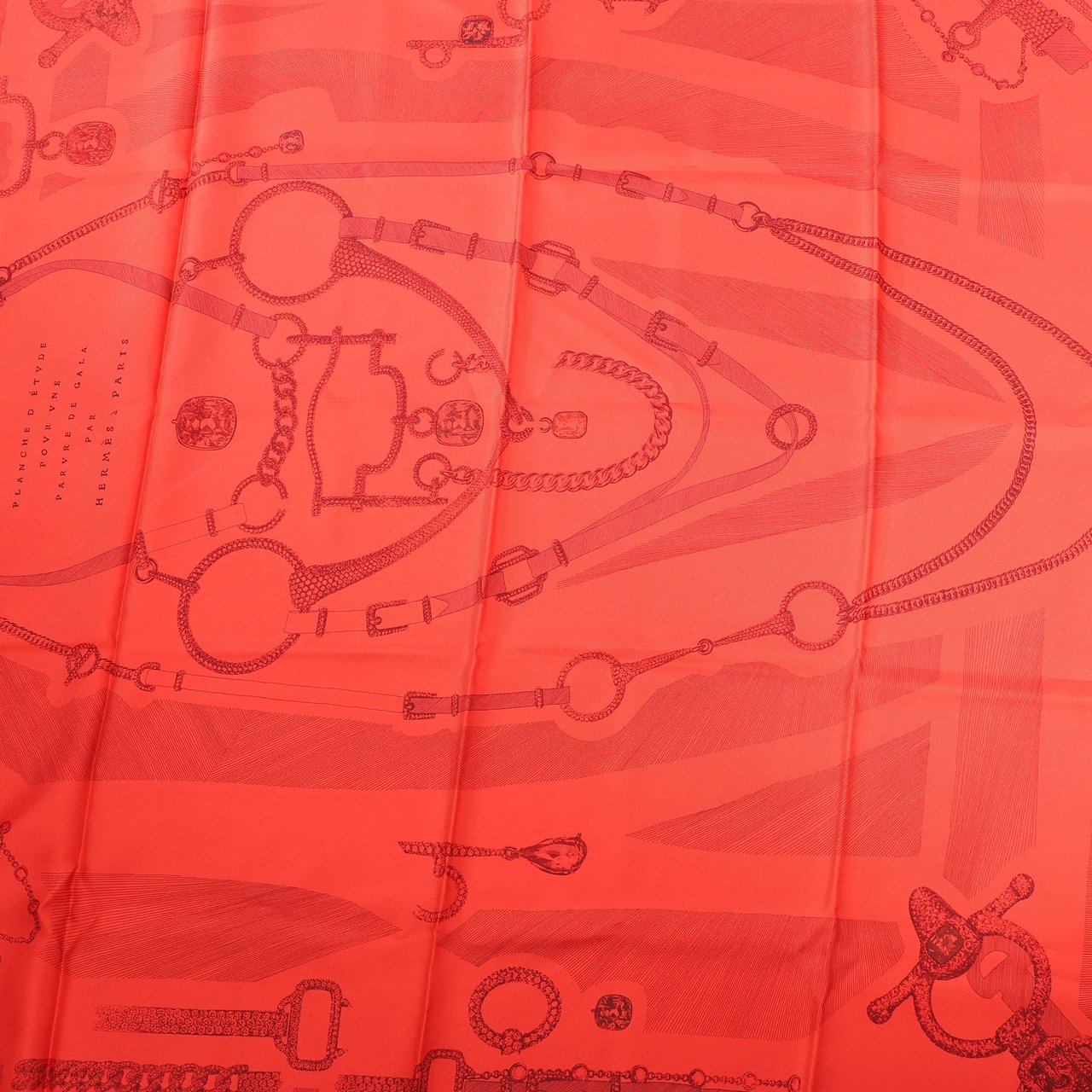 Hermès Carré 90 "ETVDE POVR VNE PARVRE DE GALA" Silk handkerchief in Red Rood