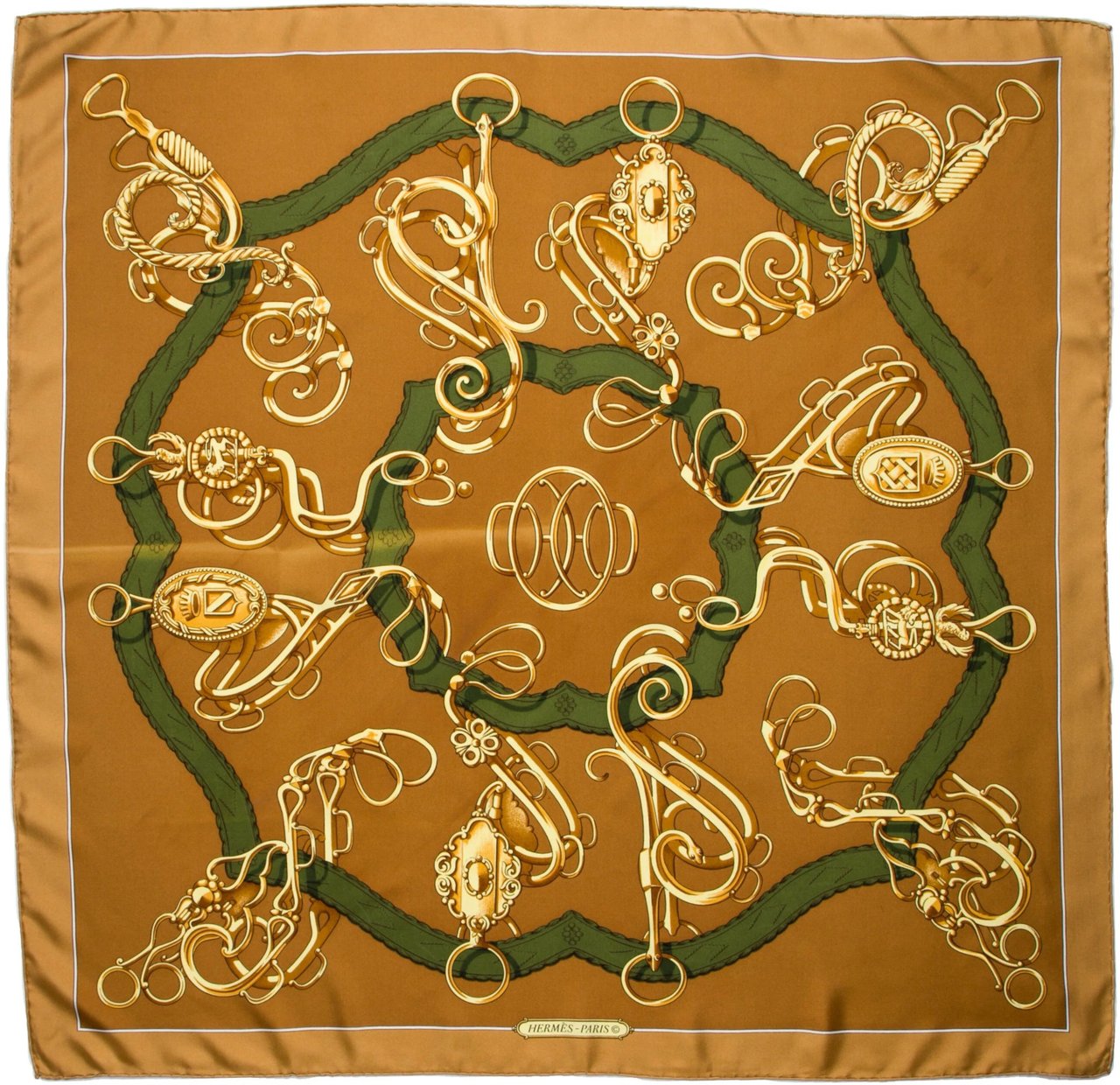 Hermès Hermès Carré 90 "Profilé" Silk handkerchief in Brown Bruin