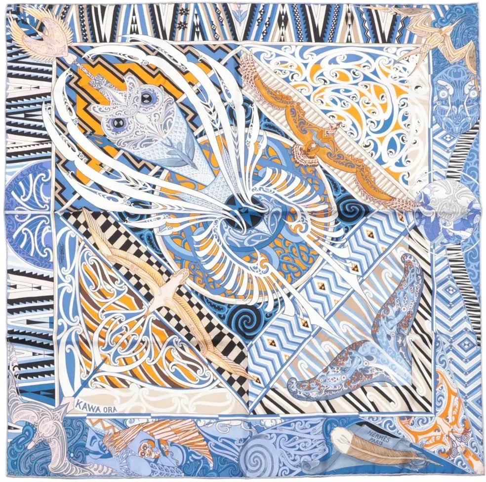 Hermès Hermès Carré 90 "Kawaora" Silk handkerchief in Blue Blauw