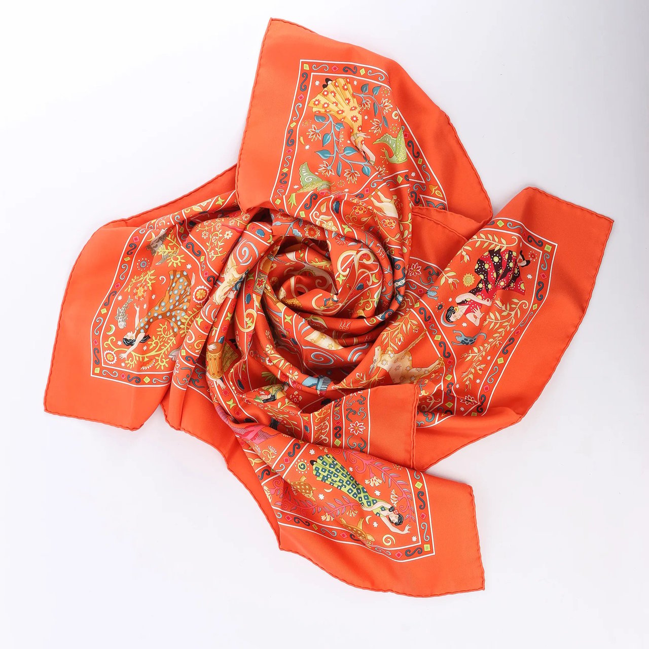 Hermès Hermès Carré 90 "Peuple du Vent" Silk handkerchief in Orange Oranje