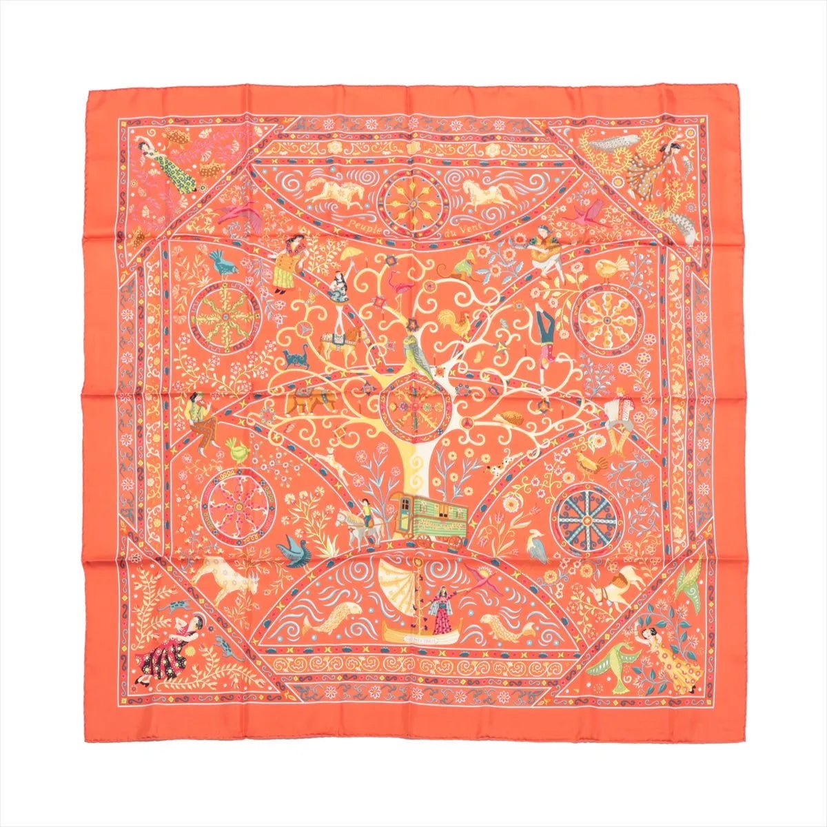 Hermès Hermès Carré 90 "Peuple du Vent" Silk handkerchief in Orange Oranje