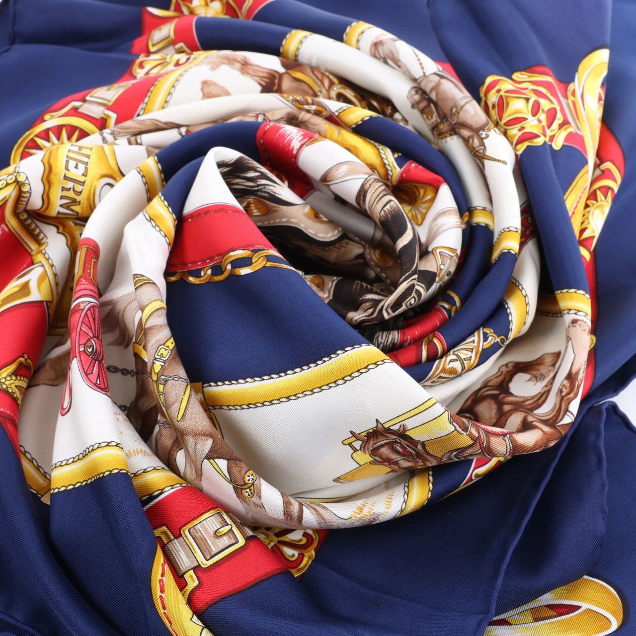 Hermès Hermès Carré 90 "CHEVAUX DE TRAIT" Silk handkerchief in Navy Blue Navy