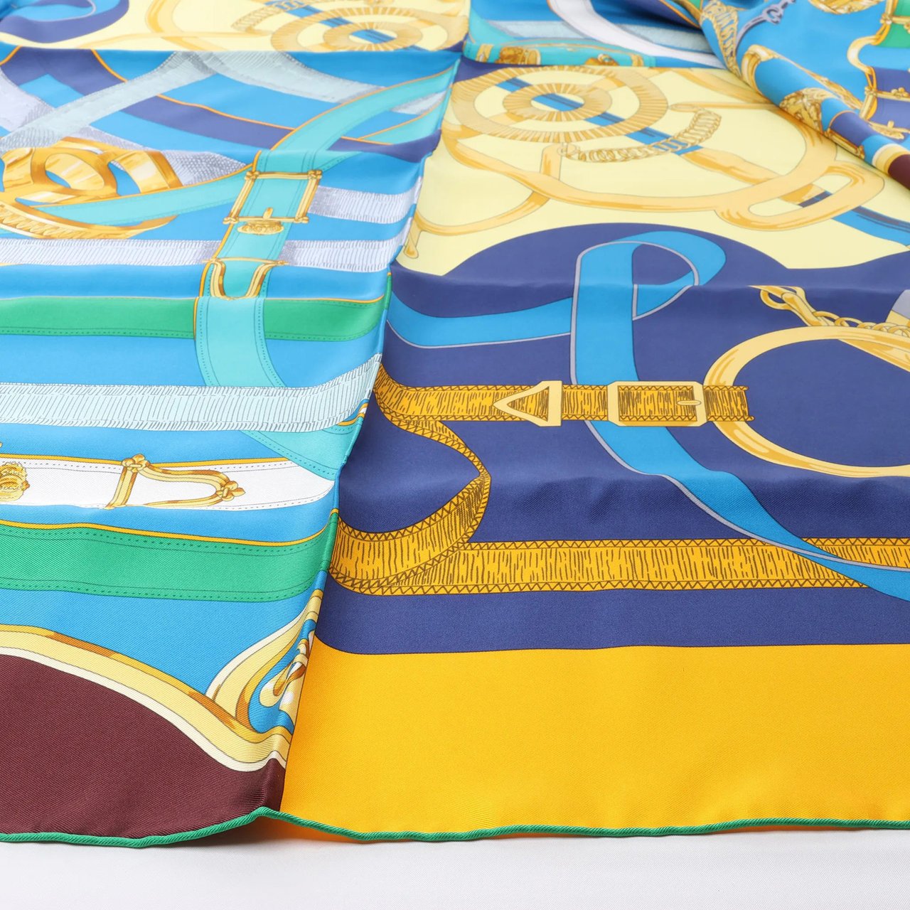 Hermès Hermès Carré 140 "Eperon d'Or" Silk handkerchief in Blue x Brown Divers