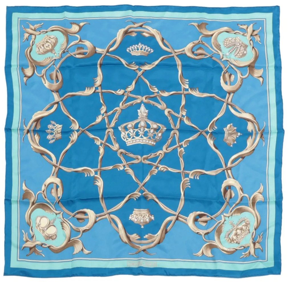 Hermès Hermès Carré 70 "Couronnes Crown" Silk handkerchief in Blue Blauw
