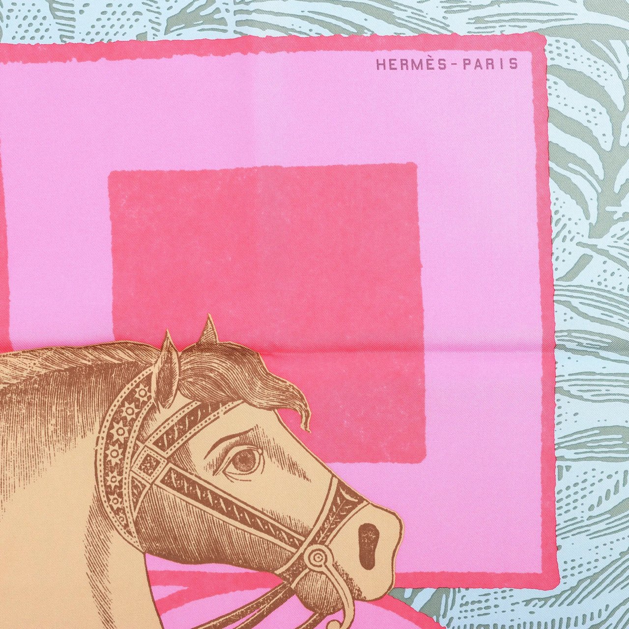 Hermès Carré 90 "CAVALIER EN FORMES" Silk handkerchief in Blue x Pink Divers