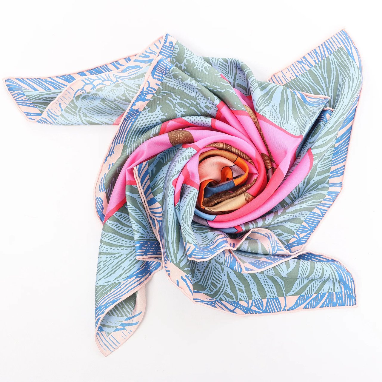 Hermès Carré 90 "CAVALIER EN FORMES" Silk handkerchief in Blue x Pink Divers