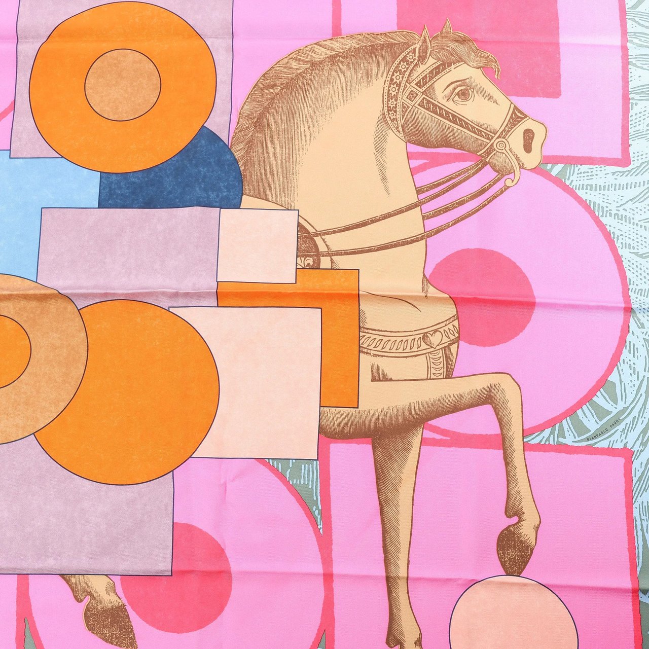 Hermès Carré 90 "CAVALIER EN FORMES" Silk handkerchief in Blue x Pink Divers