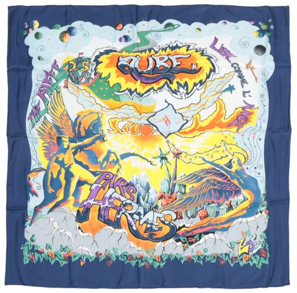 Hermès Hermès Carré 90 "THE ALFEE AUBE" Silk handkerchief in Navy Blue Navy