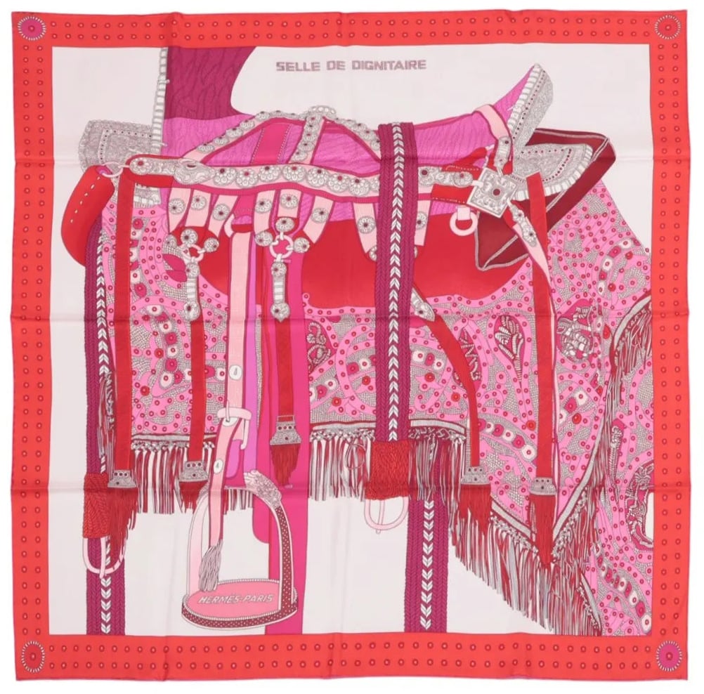 Hermès Carré 90 "SELLE DE DIGNITAIRE" Silk handkerchief in Pink Roze