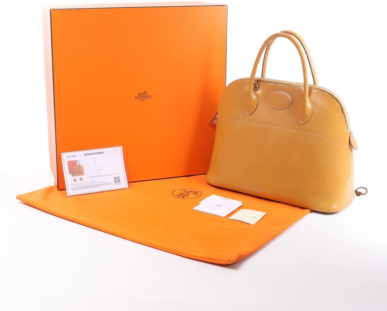 Hermès HERMES Bolide 35 Leather Handbag in Natural Brown □D: 2000 Bruin