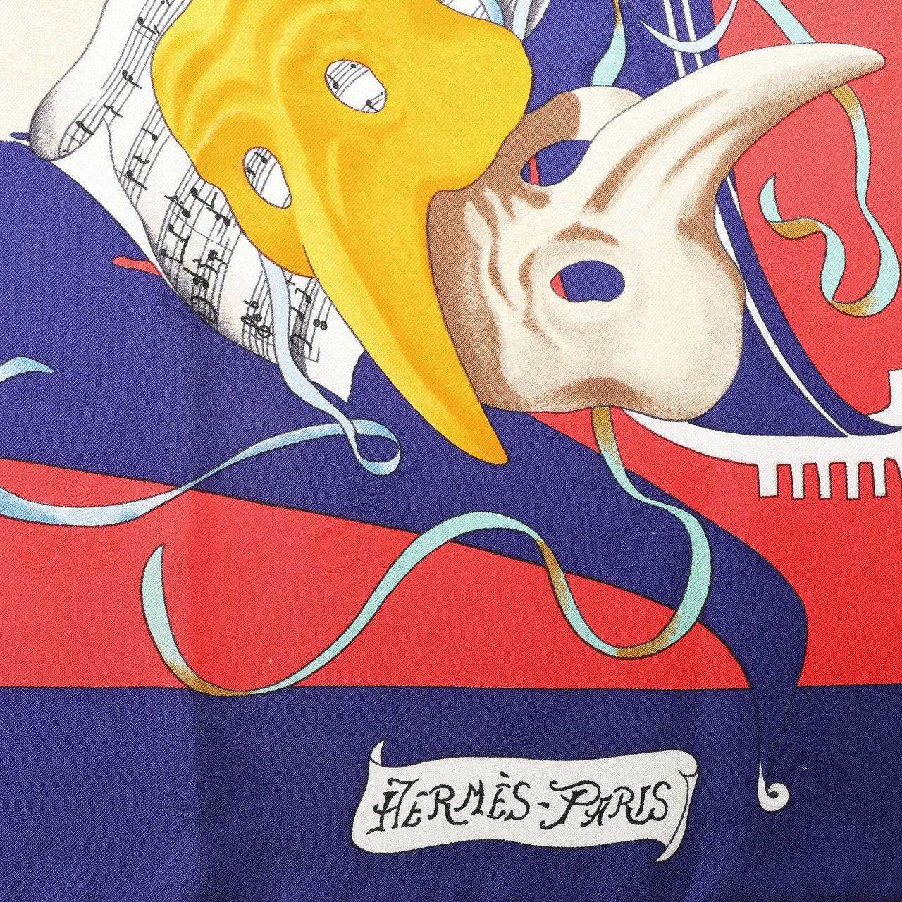 Hermès Hermès Carré 90 "LE CARNAVAL DE VENISE" Silk handkerchief in Navy Blue x Red Divers