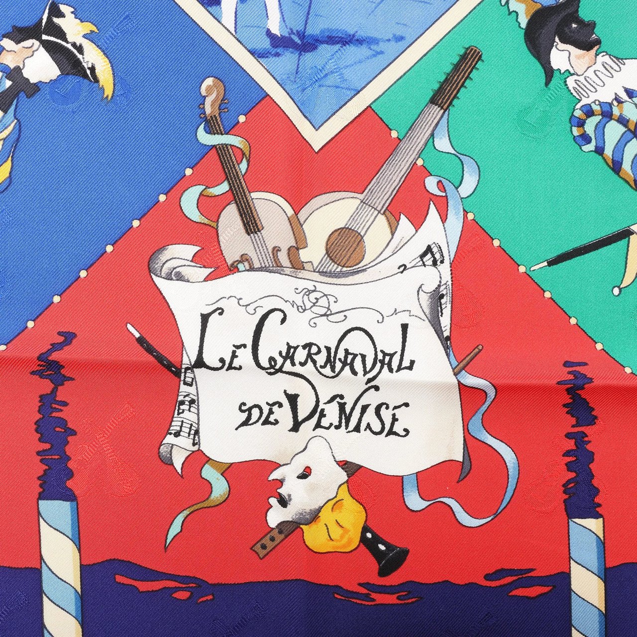 Hermès Hermès Carré 90 "LE CARNAVAL DE VENISE" Silk handkerchief in Navy Blue x Red Divers